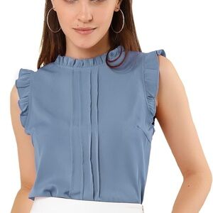 Allegra K Blue Ruffle Sleeve Blouse